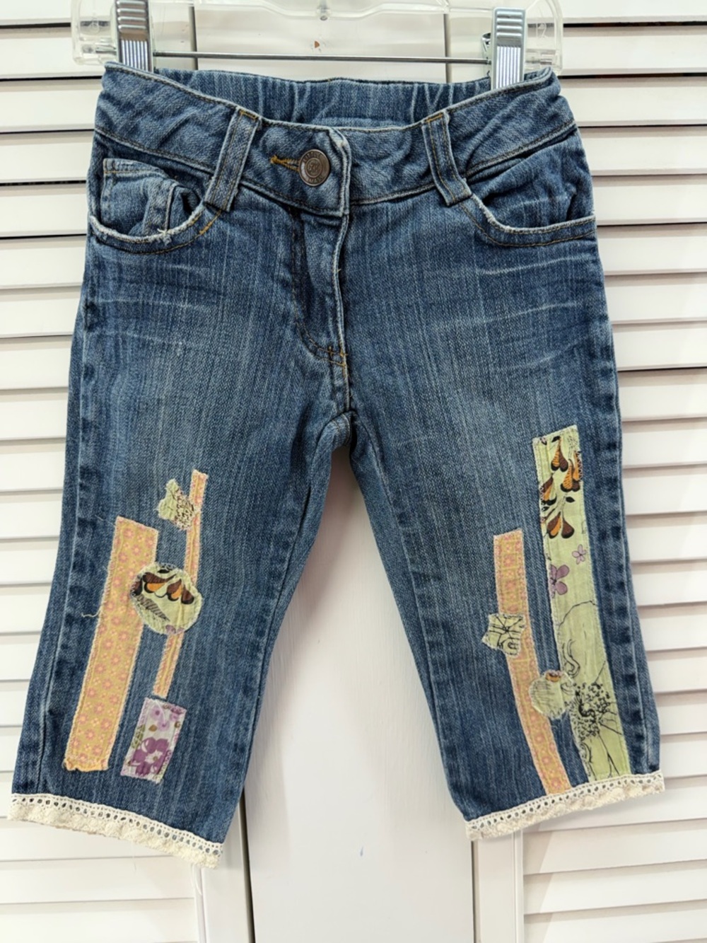 Little Moss size 3T Blue Denim Capri Jeans with Lace Trim and patchwork